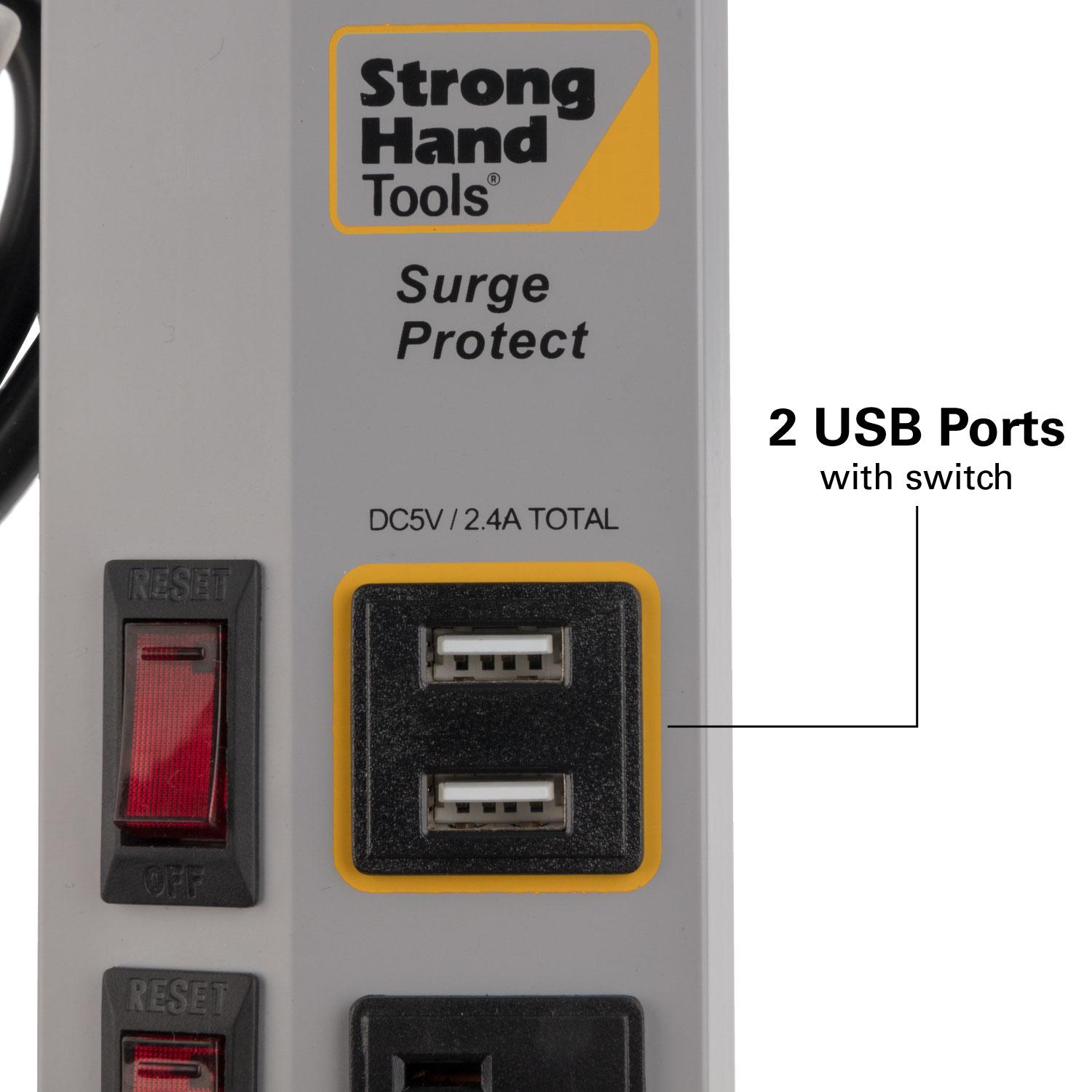 Regletas Protectoras de Sobretensión con Puerto USB, Carcasa Metálica, Cable de 6' (1.83 m)
